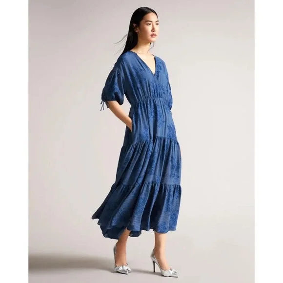 SOLD - NWT Ted Baker London Zilda Puff Sleeve Midi Dress - Picture 4 of 12